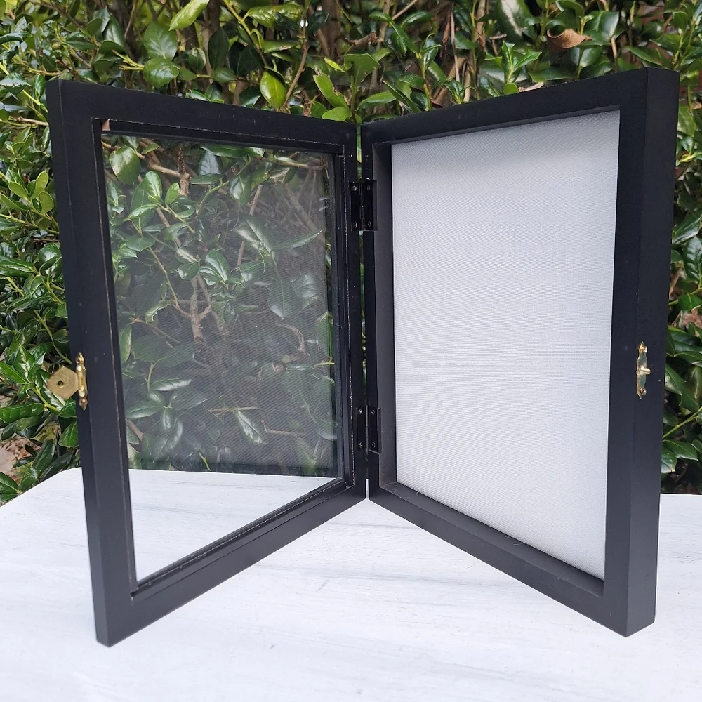 Shadow Display Box with Glass Lid Wood Hinged Framed Box Collectibles Keepsakes - Picture 10 of 16